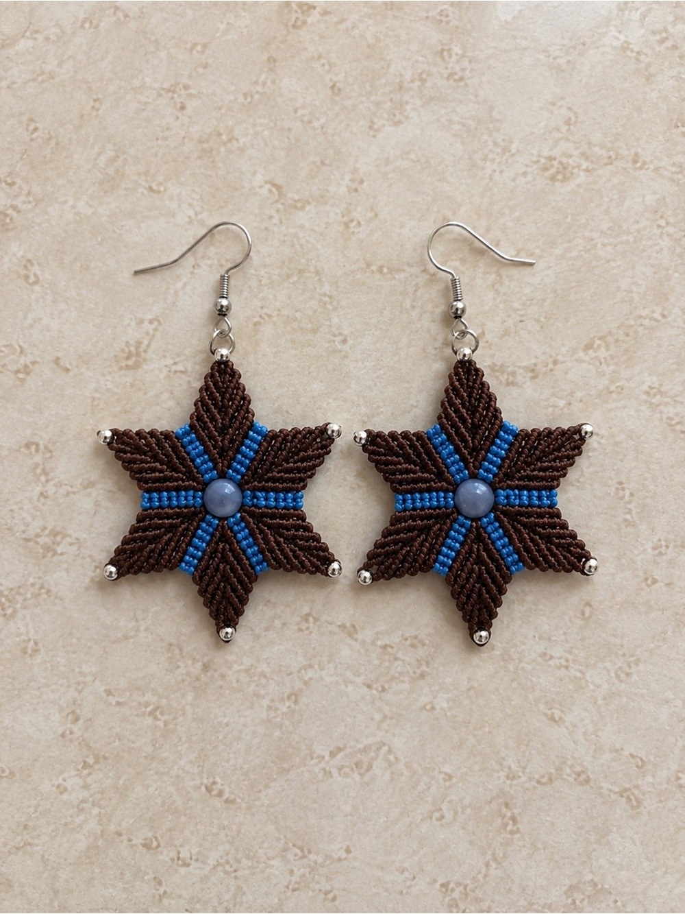 Handcrafted Brown and Blue Star Drop Earrings